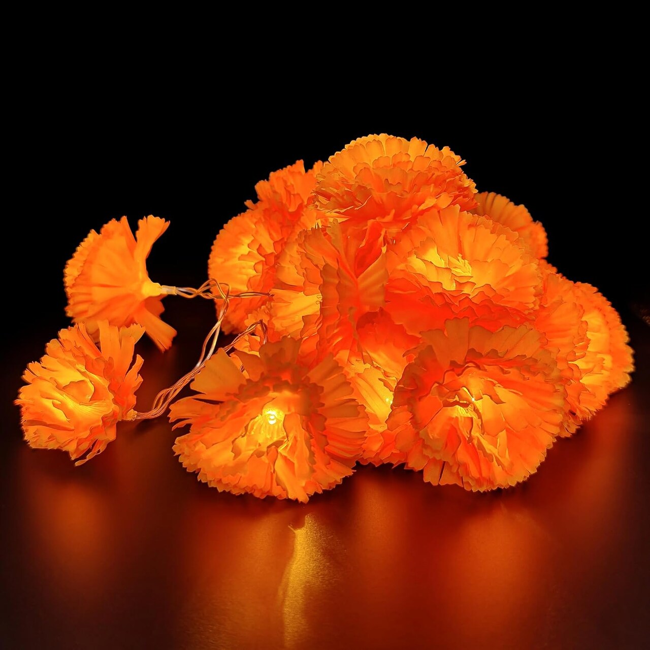 Marigold Garland String Lights Day of The Dead Decoration (Orange)